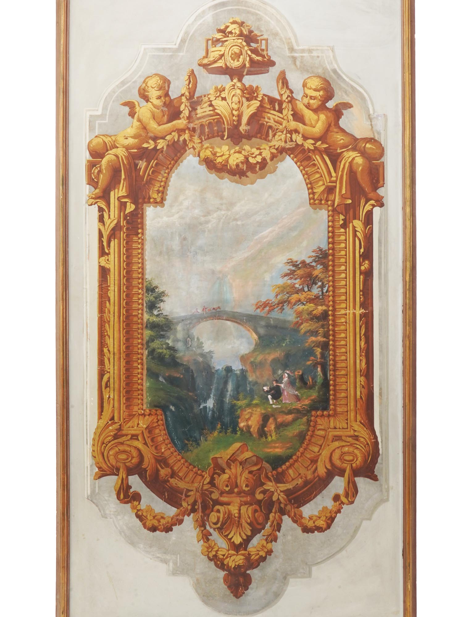 ANTIQUE FRENCH AUBUSSON GOUACHE TAPESTRY PIC-1
